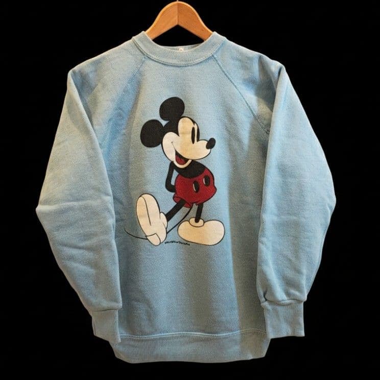 W*ス様 70s スウェット ディズニー ミッキー 白足 水色 ビンテージ 脇