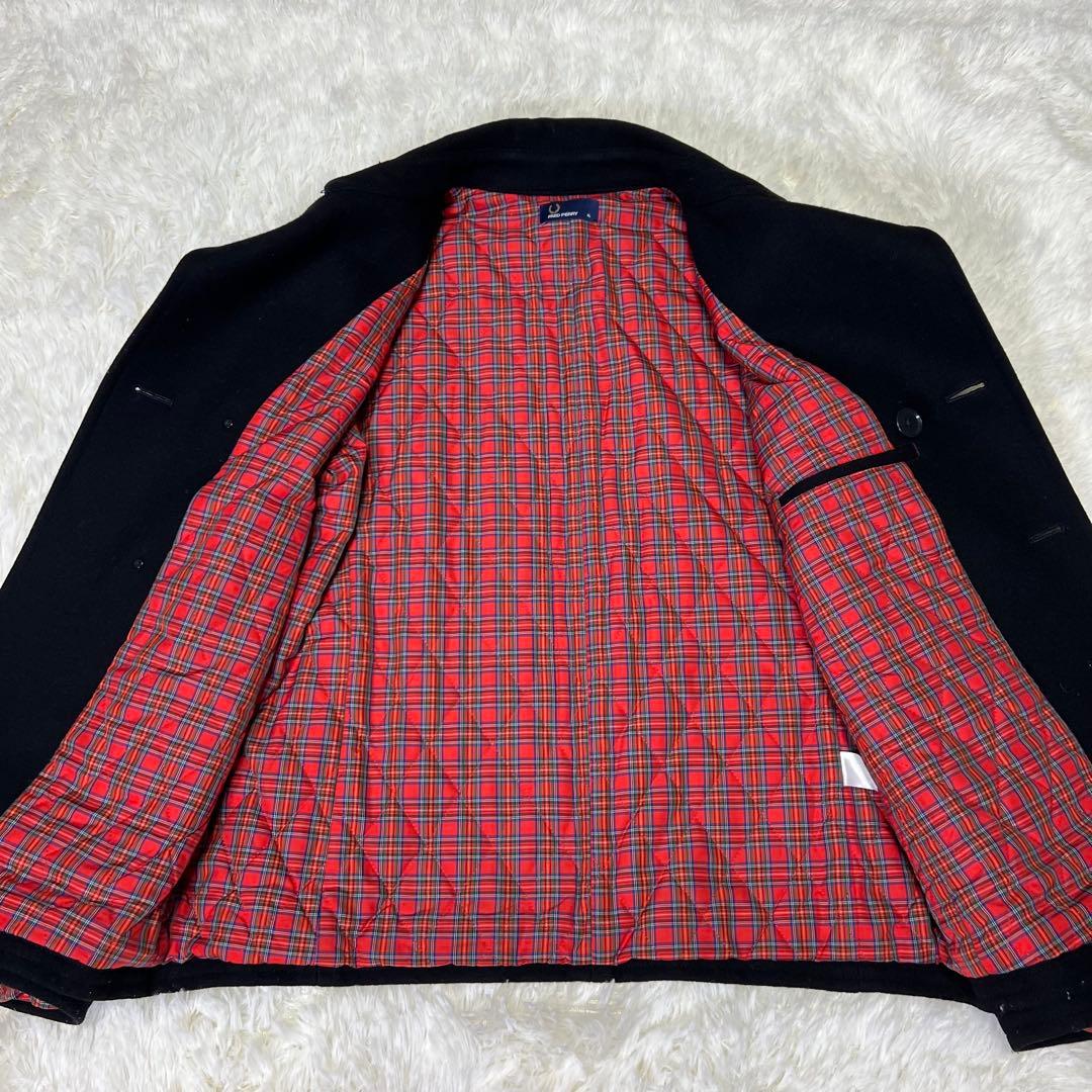 大きめ 美品✨️フレッドペリー Pコート 裏地 総柄 チェック XLダーク