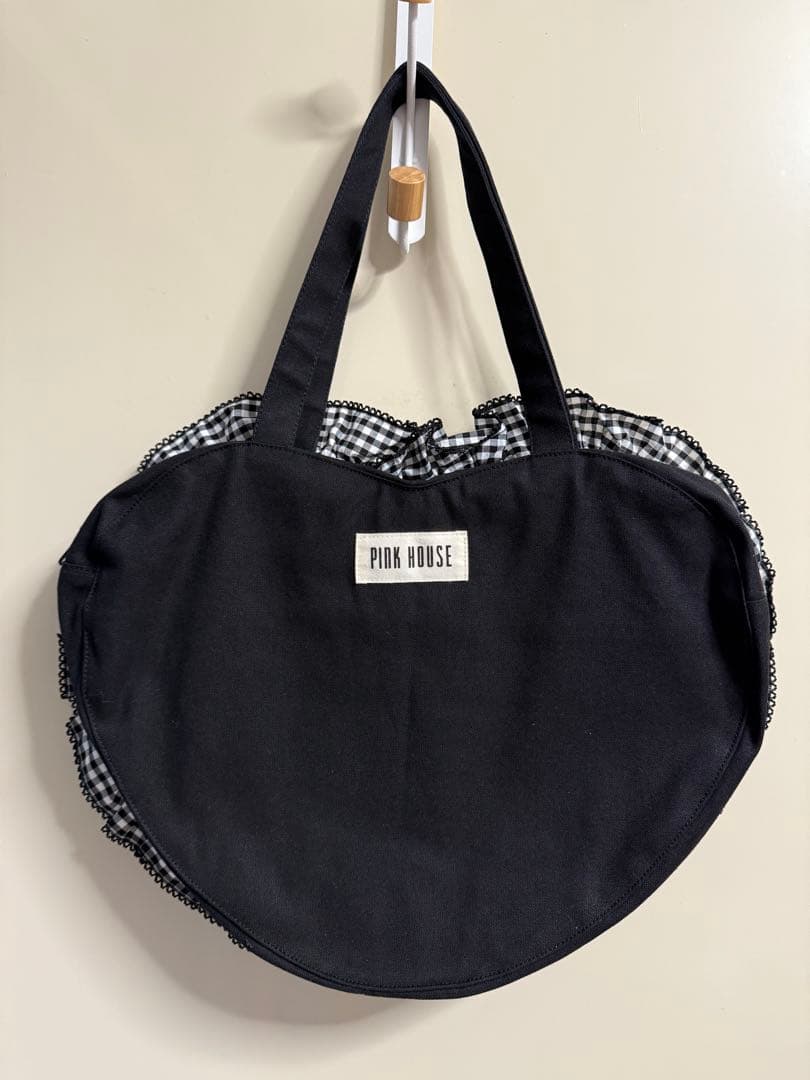 ピンクハウス❤︎ハートバッグ黒❤︎無地×ギンガムフリル