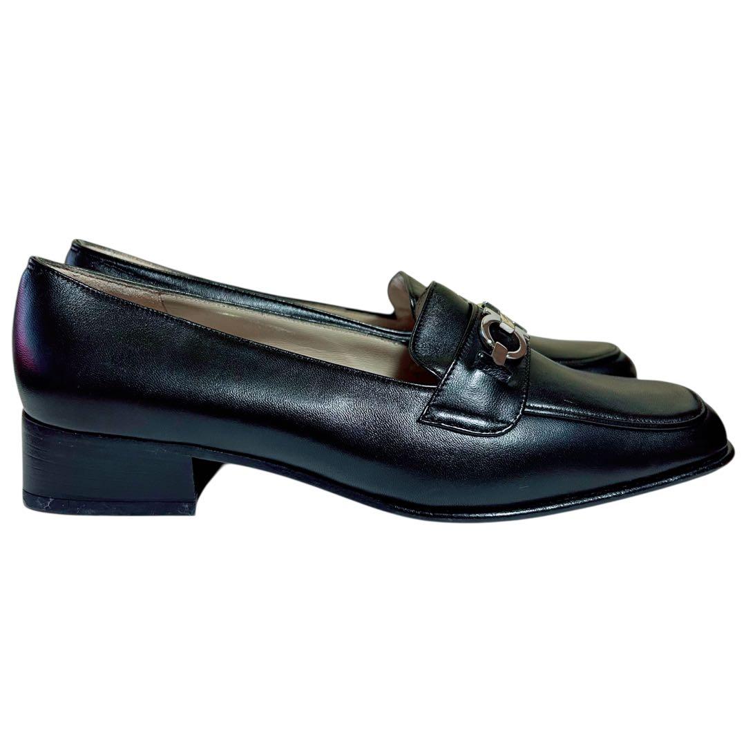 フェラガモ ガンチーニ ローファー 6.5D 23.5〜24cm 黒×シルバー