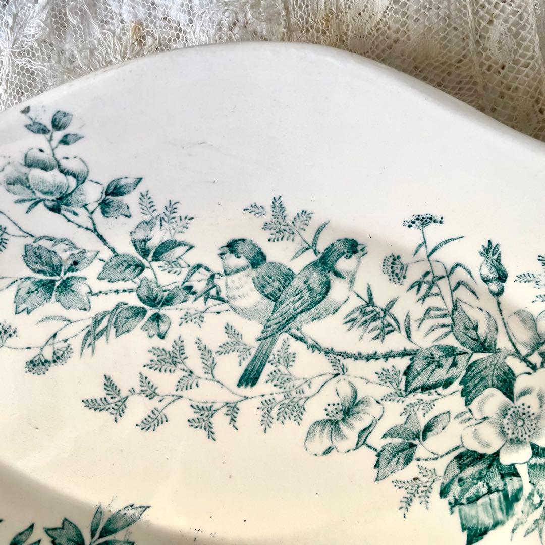 ロンウィ 小鳥と野ばらのラヴィエ Mignon Longwyフランスアンティーク