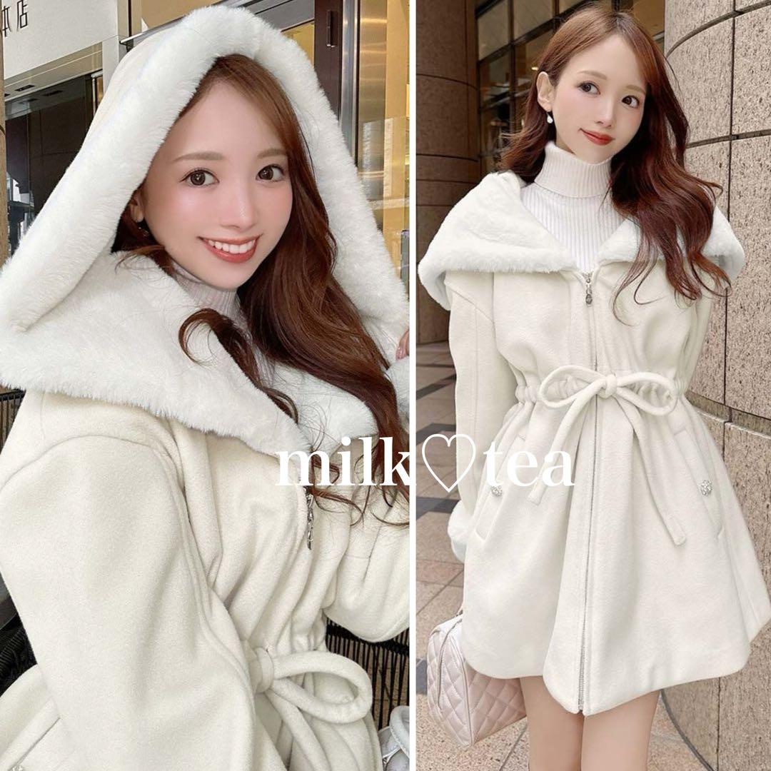 新品タグ付き ミシェルマカロン ウエストリボンコート アイボリー