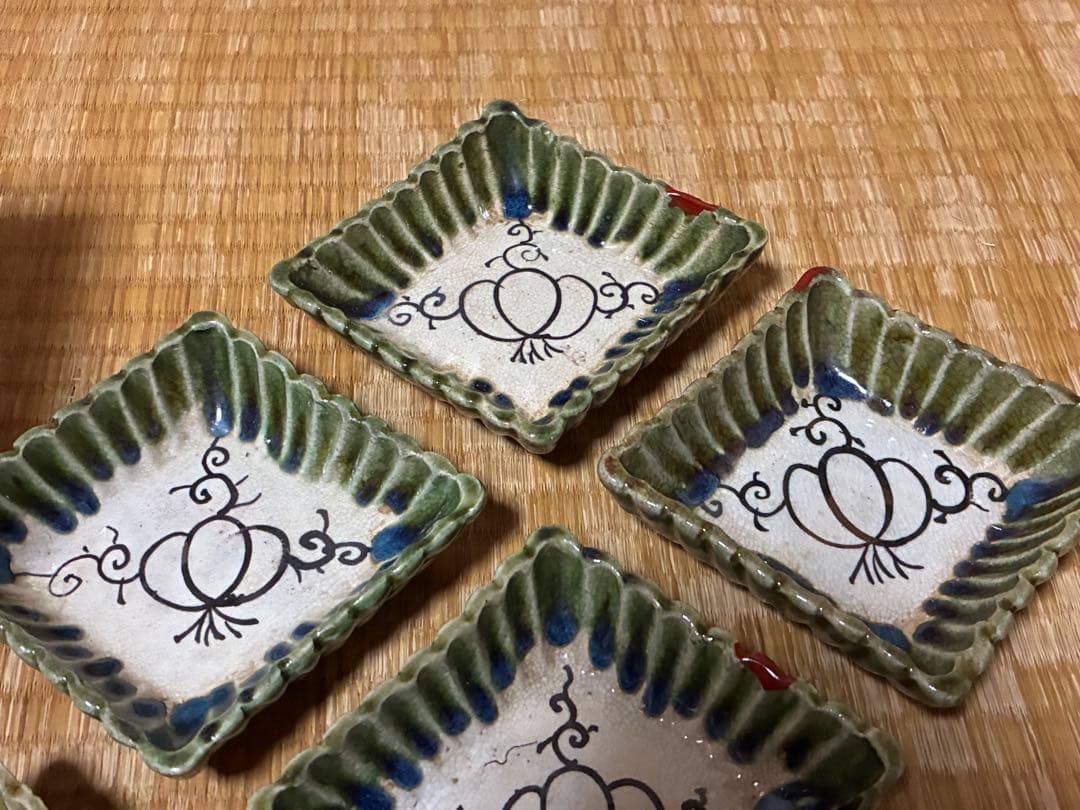 古織部 古い 陶器 菱形 小皿 盛皿 五枚 箱付 時代物 - メルカリ