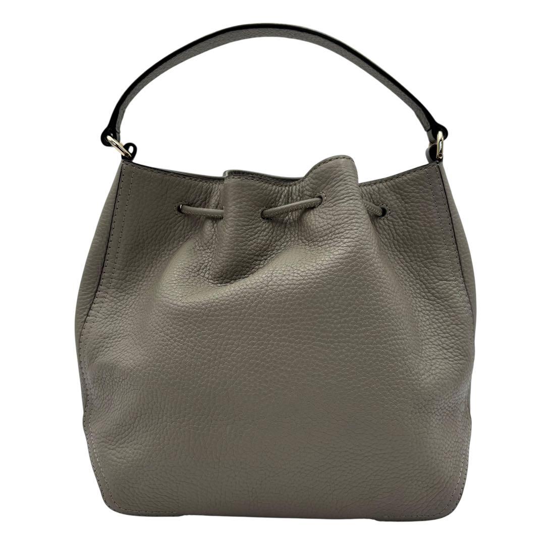 FURLA アテナ 2way ショルダーバッグ アーチロゴ レザー グレー 巾着の