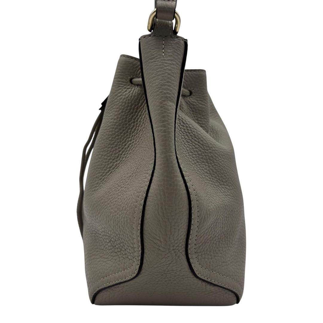 FURLA アテナ 2way ショルダーバッグ アーチロゴ レザー グレー 巾着の