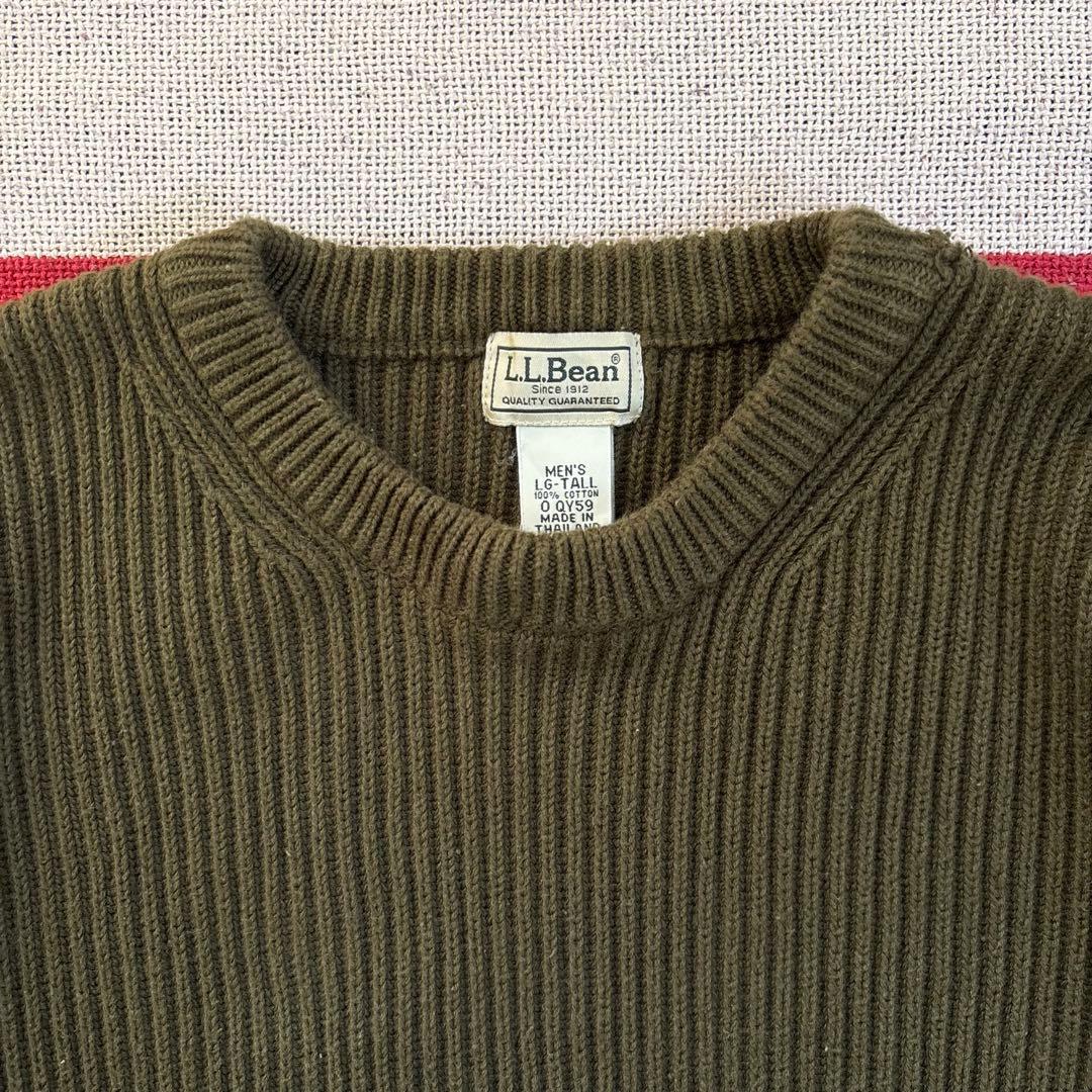 L.L.Bean コットンニット 畦編み リプ編みセーター オリーブ L-XL