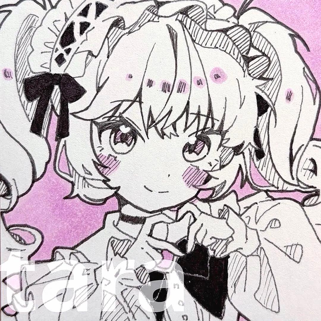 ほ*る様 手描き イラスト オリジナル アナログ 色紙 ツインテール