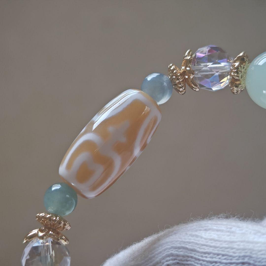 新作♡カフェオレ♡レア蓮花宝瓶天珠、グリーンオパール、グアテマラ産翡翠