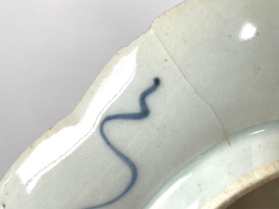 骨董 アンティーク 色絵古九谷 古伊万里 染付 赤絵 海老文様 変形皿 木瓜皿