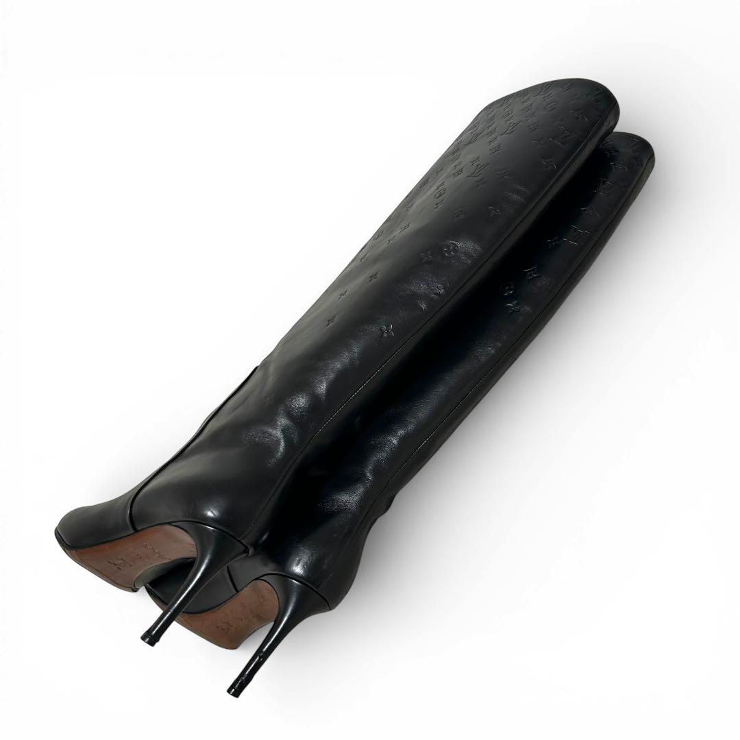 ルイヴィトン ロングブーツ モノグラム レザー ブラック 24.5cm 38