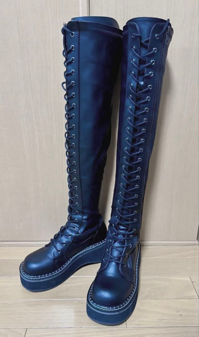 demonia デモニア ニーハイブーツ 厚底 ブラック24.5~25.0 cm - 靴新