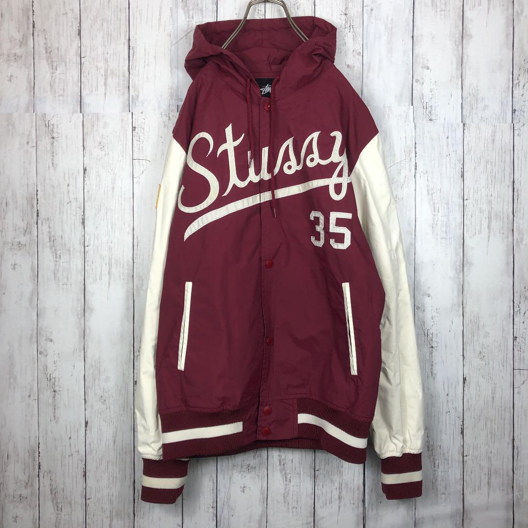 stussy ステューシー ナイロンジャケット ブルゾン スタジャン 赤 白 S
