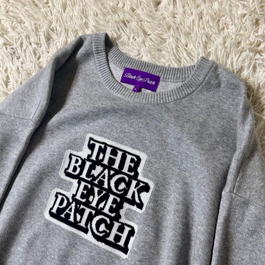 完売モデル 美品】ブラックアイパッチ ロゴ ジャガードニット Lサイズ