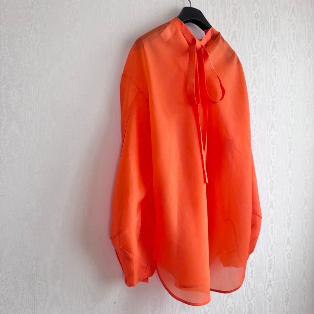 2024ブラミンク シルク100%バックリボンブラウス オレンジ BLAMINK
