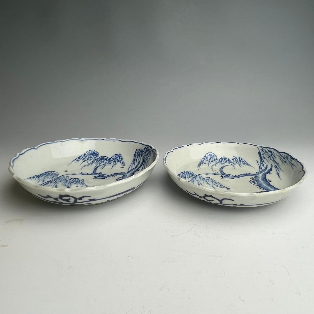 古伊万里 染付 柳紋陵花皿 六客