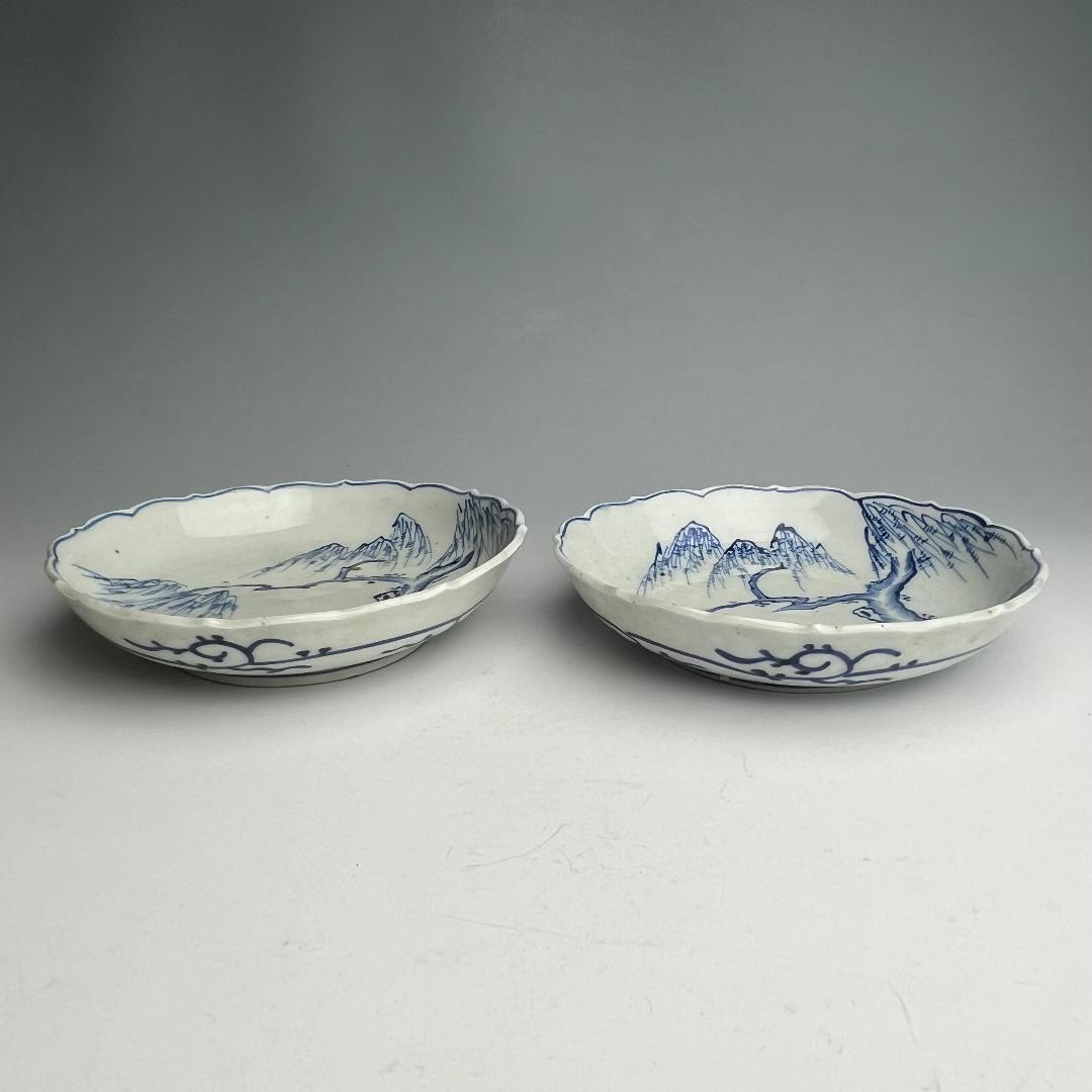 古伊万里 染付 柳紋陵花皿 六客