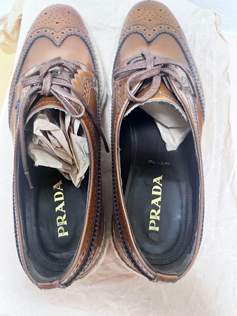 【美品】PRADA ウイングチップレースアップシューズ　23.5cm