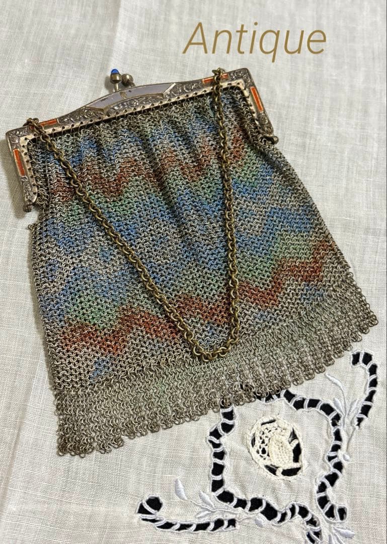 ヨーロッパ製 Antique メタルチェーンメッシュパース エナメル装飾 Antique mesh coin purse - Etsy 日本