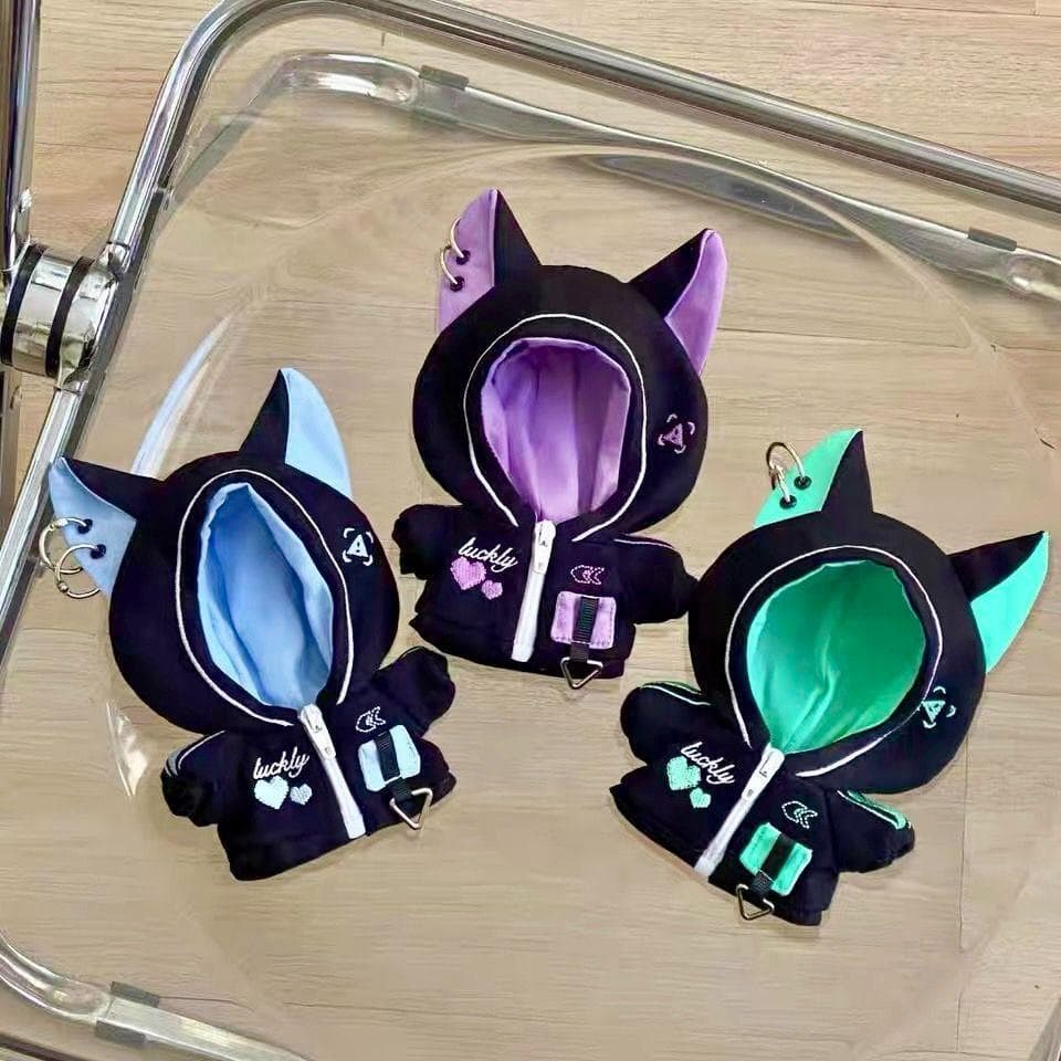 ぬい服 10cm 猫耳 サイバー風 着ぐるみ フード ちびぐるみ ブルロぬい