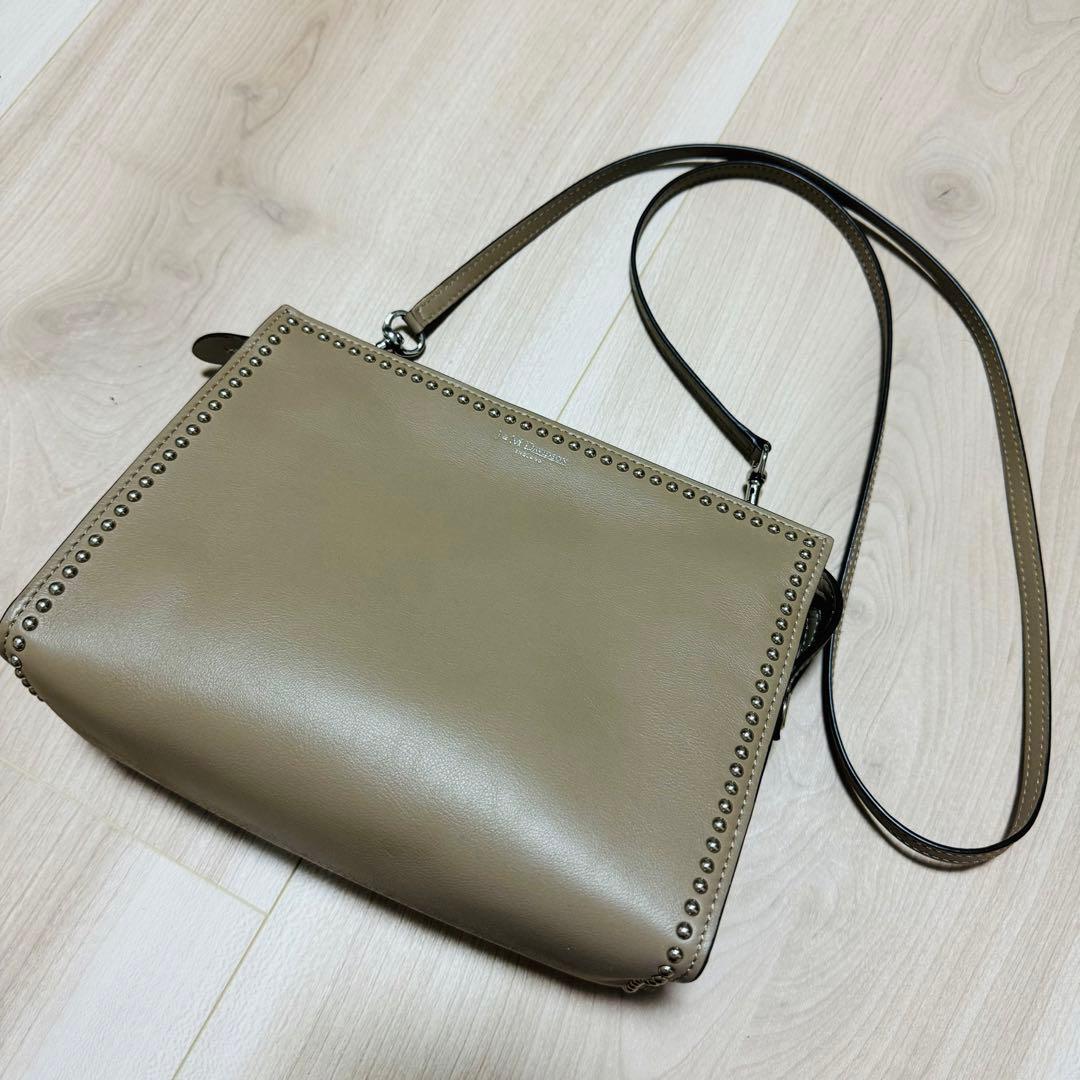 J&M Davidson Ellis Studs Crossbody Bag Beige Leather Nylon 2Way