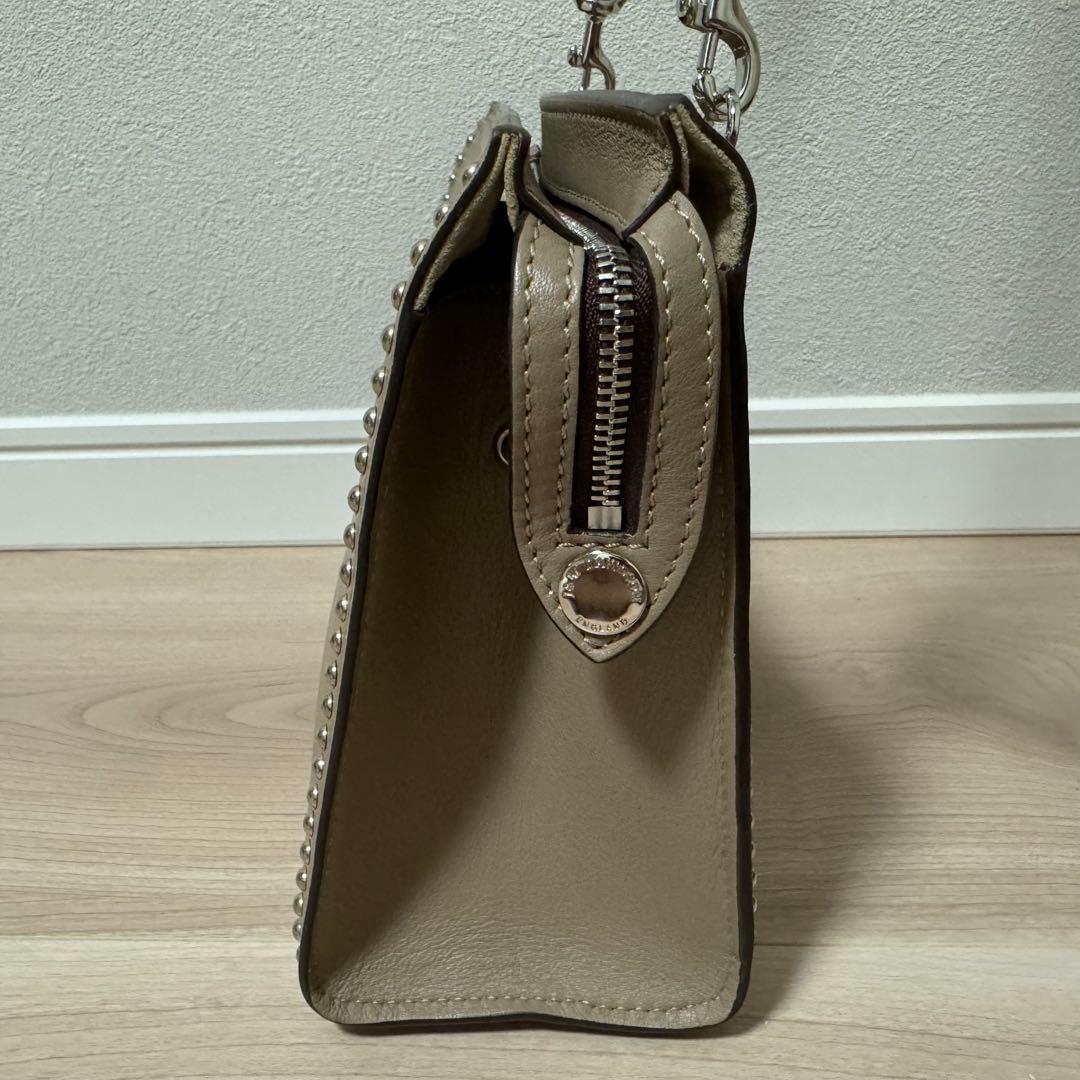 J&M Davidson Ellis Studs Crossbody Bag Beige Leather Nylon 2Way