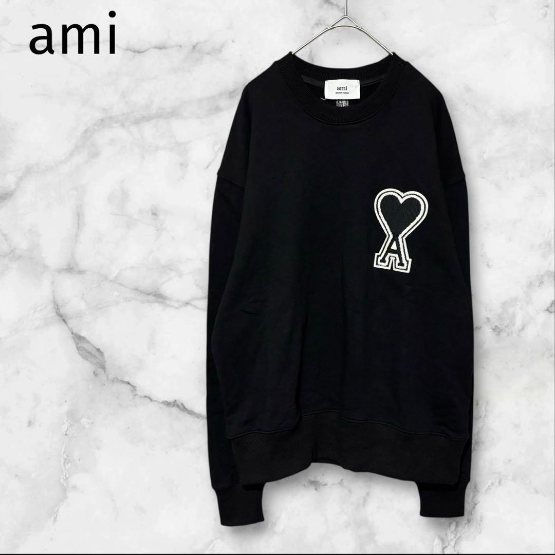 美品 ami parisアミパリス ブラック 黒 ロゴスウェット - メルカリ