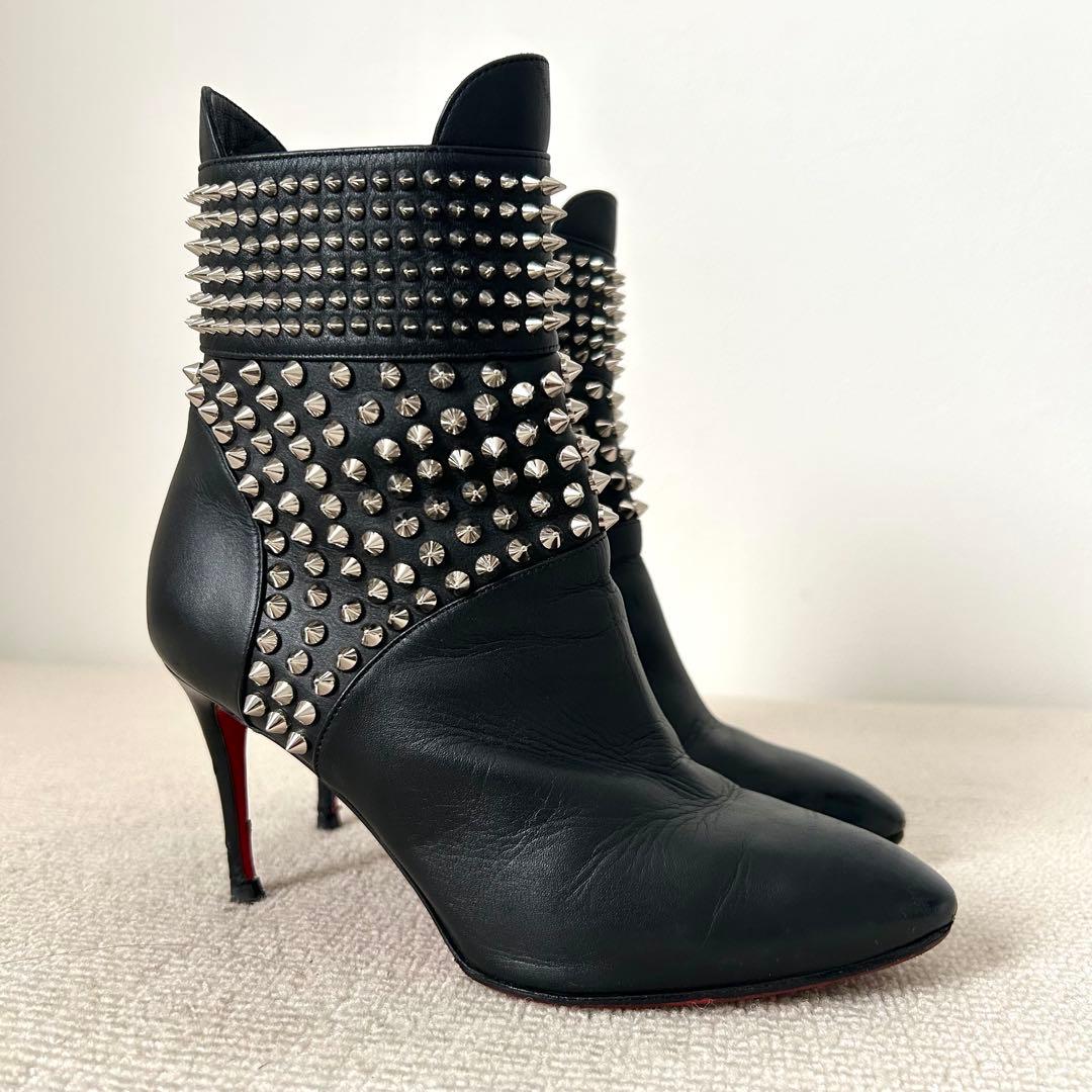 クリスチャン ルブタン ショートブーツ スタッズ 22.5cm レザー 黒