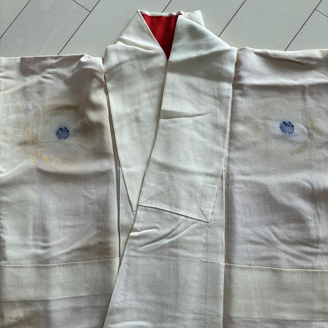 □E5029□アンティーク□正絹縮緬□大正ロマン 五つ紋 宝船と鶴柄 袷