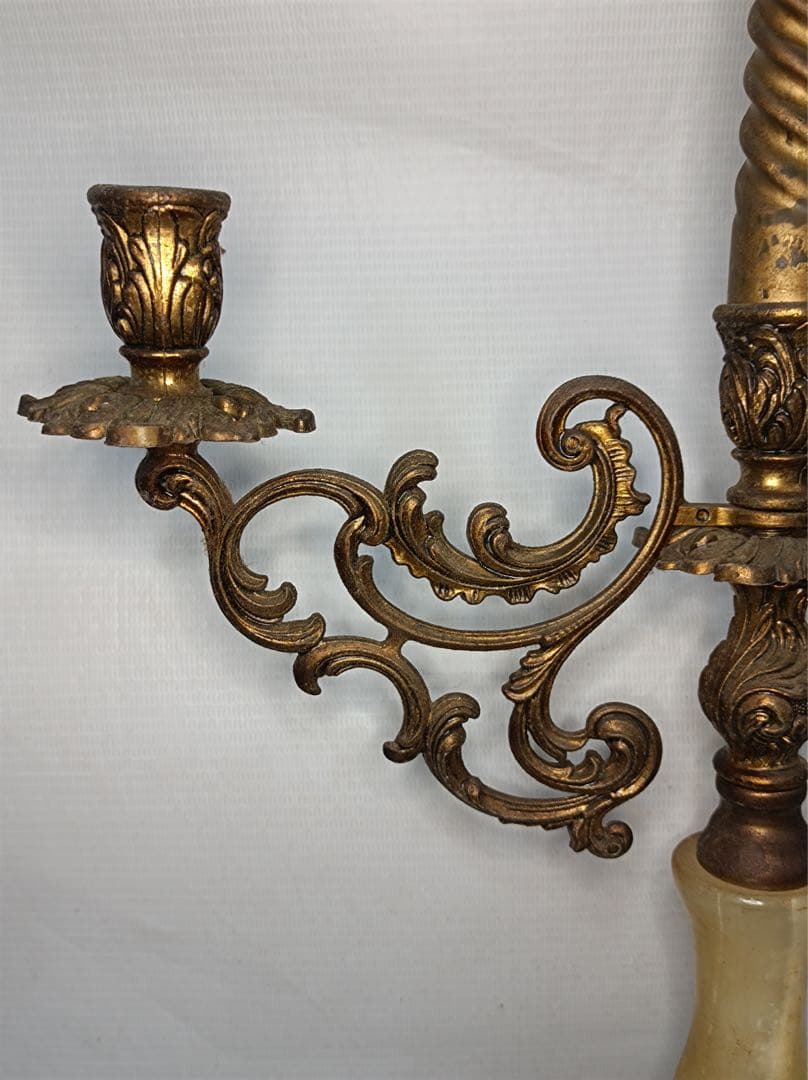 八6564] 真鍮製 大理石 燭台 キャンドルスタンド