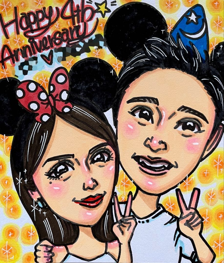 水彩タッチ似顔絵】オーダー似顔絵☆結婚式、誕生日や結婚記念日の