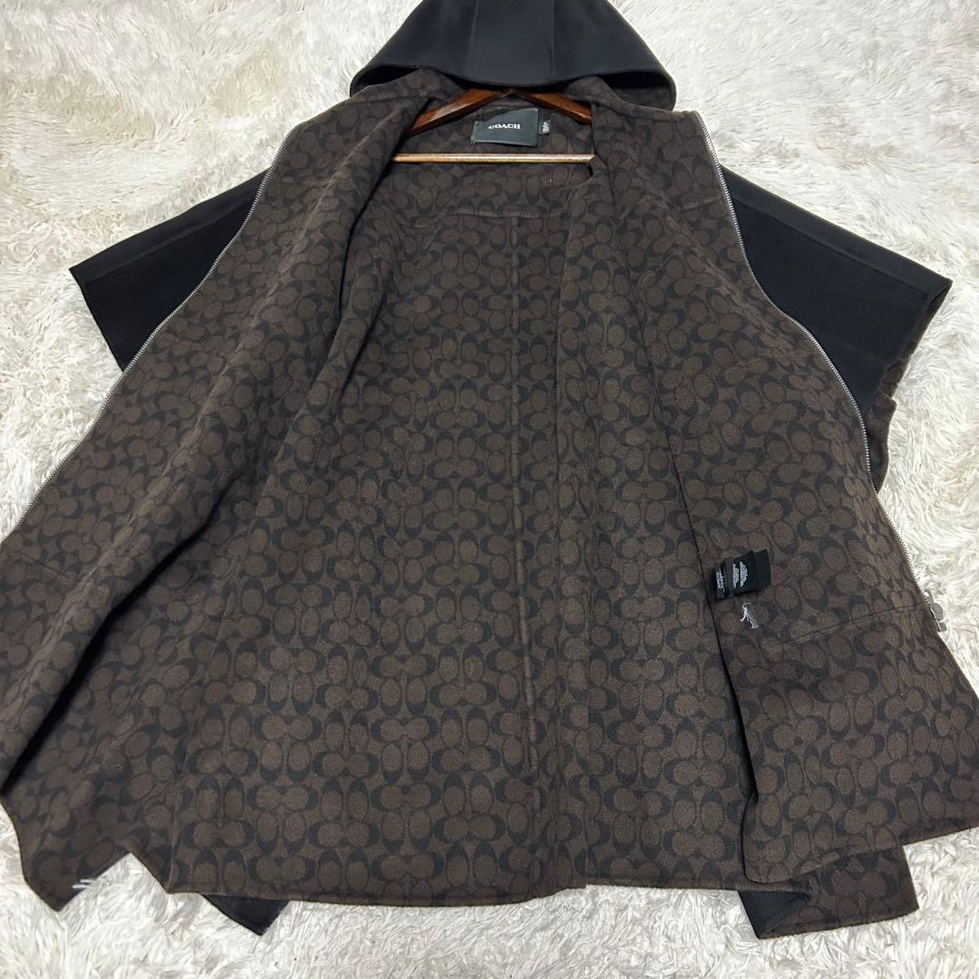 極美品 COACH カシミヤ混 ポンチョコート シグネチャー M L ブラック