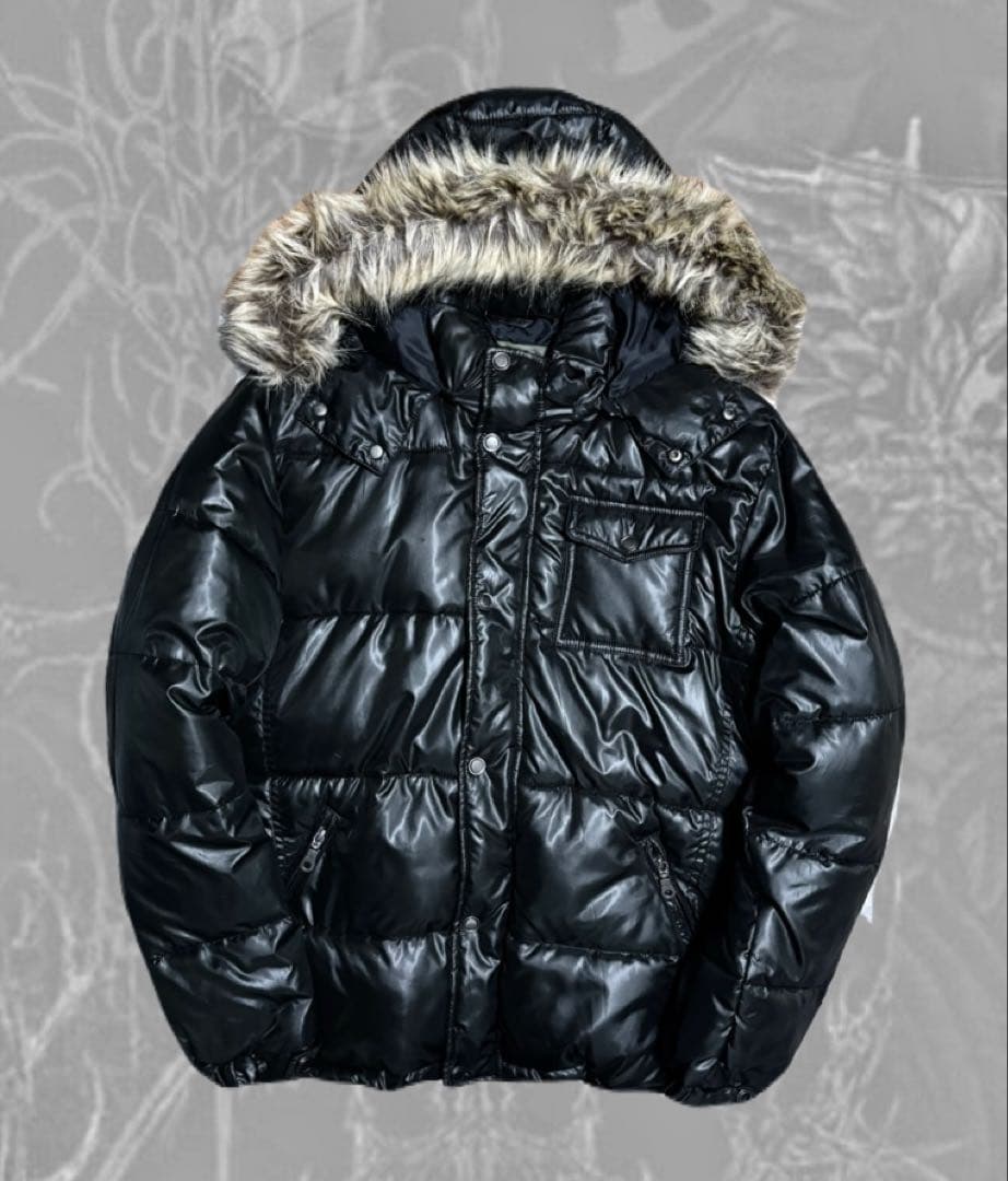 00s archiveファー付きダウン Y2K 短丈 グランジ 光沢 お兄系