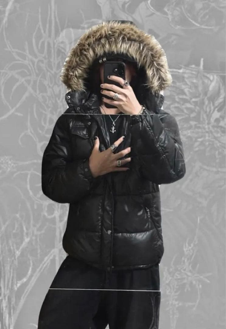 00s archiveファー付きダウン Y2K 短丈 グランジ 光沢 お兄系