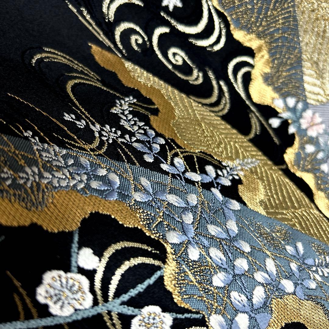 正絹　袋帯《水面　花々》