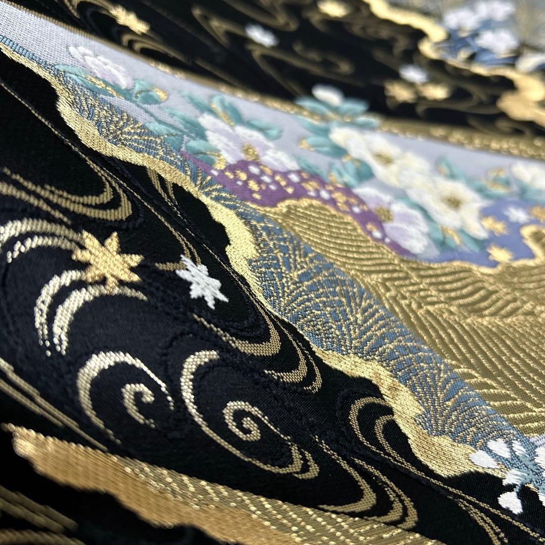 正絹　袋帯《水面　花々》