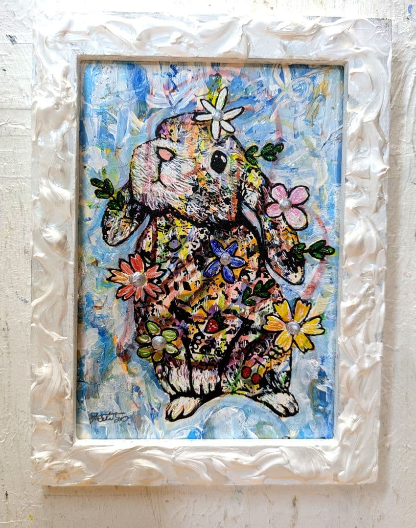 手作り額付き作品　title「静かなる月下の夢ウサギ」 手作り額付き作品 title「静かなる月下の夢ウサギ」 手作り額付き作品