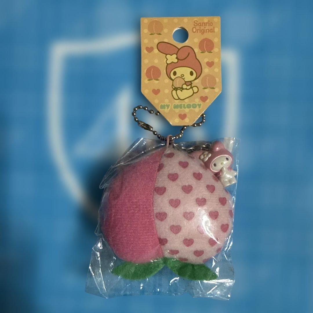 マイメロディ ピーチ型チャーム　平成レトロ マイメロディ】フェイス型キラキラポーチチャーム