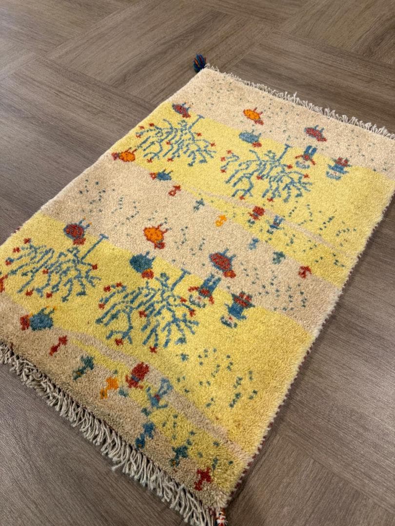 ギャッベ 82x57cm ペルシャ絨毯 手織り ギャベ 玄関マットラグ 絨毯