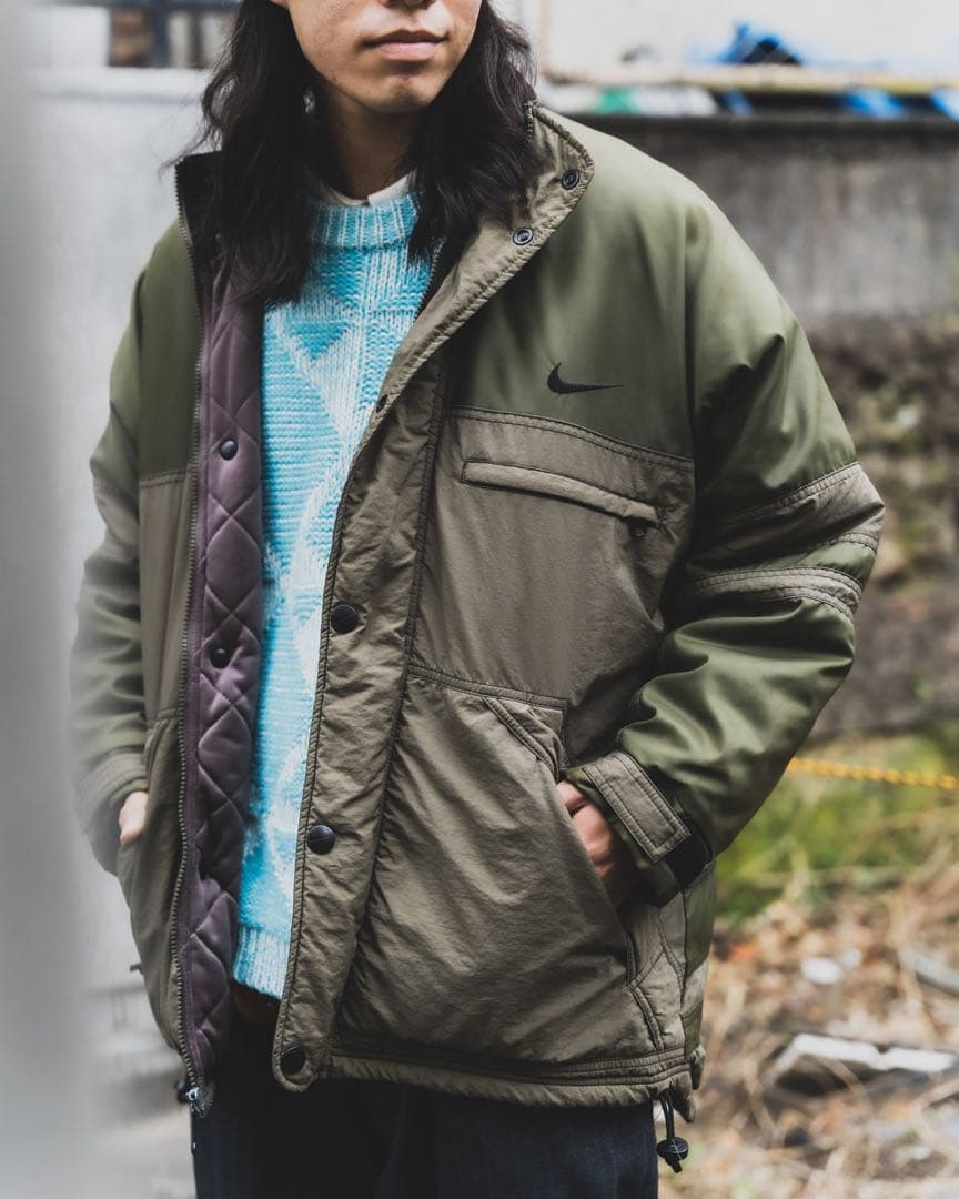 90s NIKE パフジャケット カーキ グリーン サイズXL NIKE（ダウンジャケット ・ グリーン・カーキ/緑色系）のフリマ