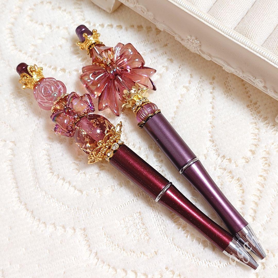sale‼️N4239 カスタムボールペン 2本セット 手染めビーズ 薔薇