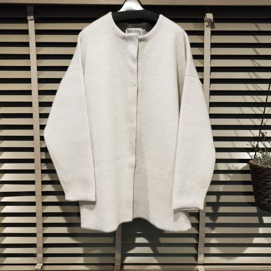 BEARDSLEY ビアズリー 洗えるニットコート アイボリー ノーカラー