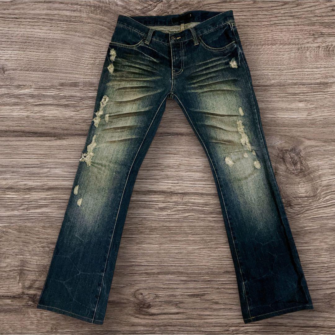 FUGAフレア デニム パンツ ダメージ クラッシュ archive Y2K - メルカリ