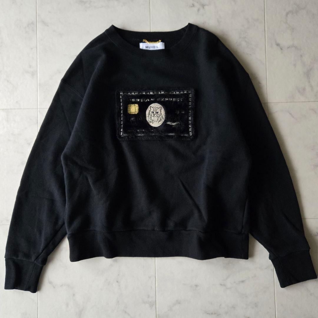 ミュベール MUVEIL スウェット 猫 トレーナー 黒 ブラック 長袖 ネコ