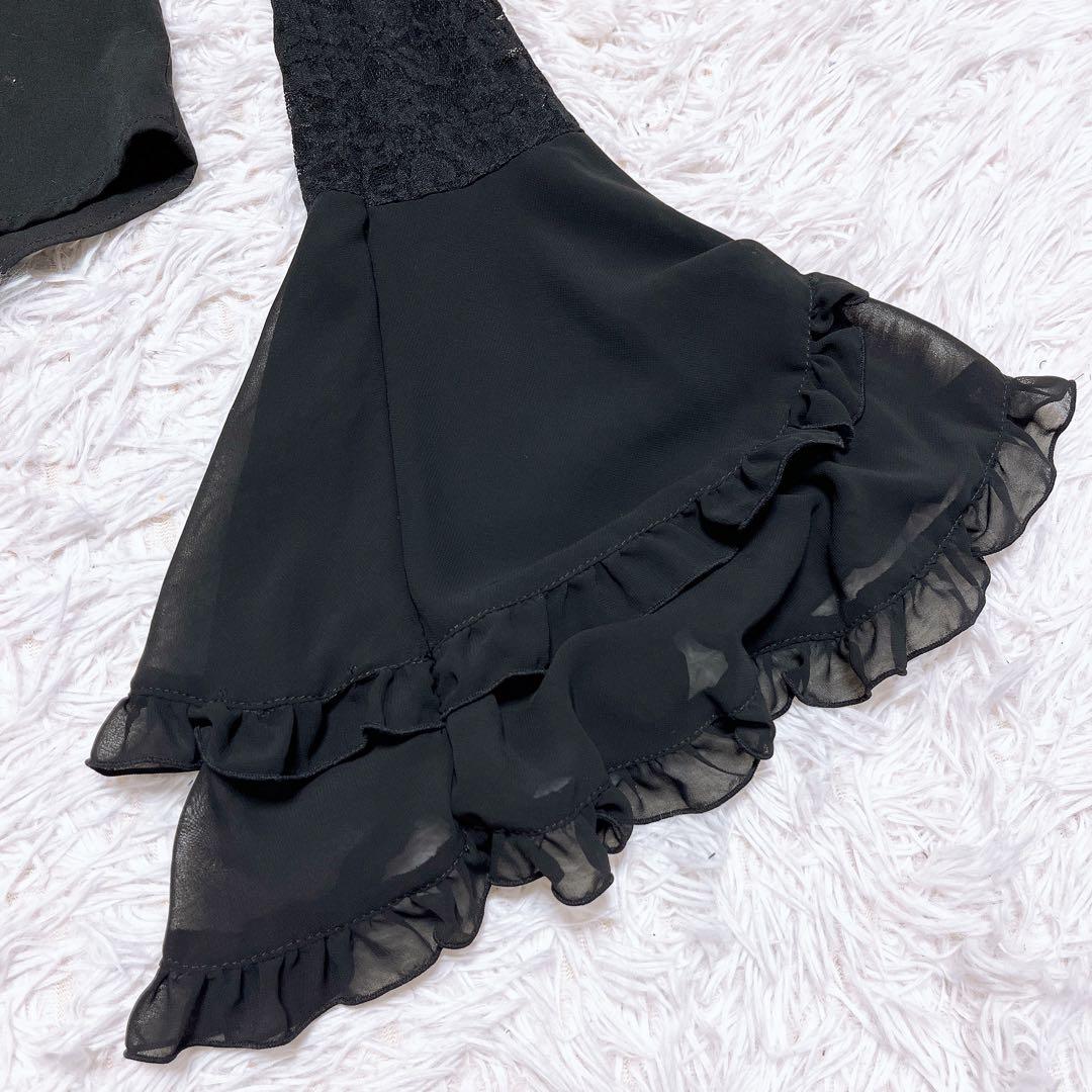 BPN 希少 コルセット 編み上げ 姫袖 ブラウス レース シア ゴシック 黒