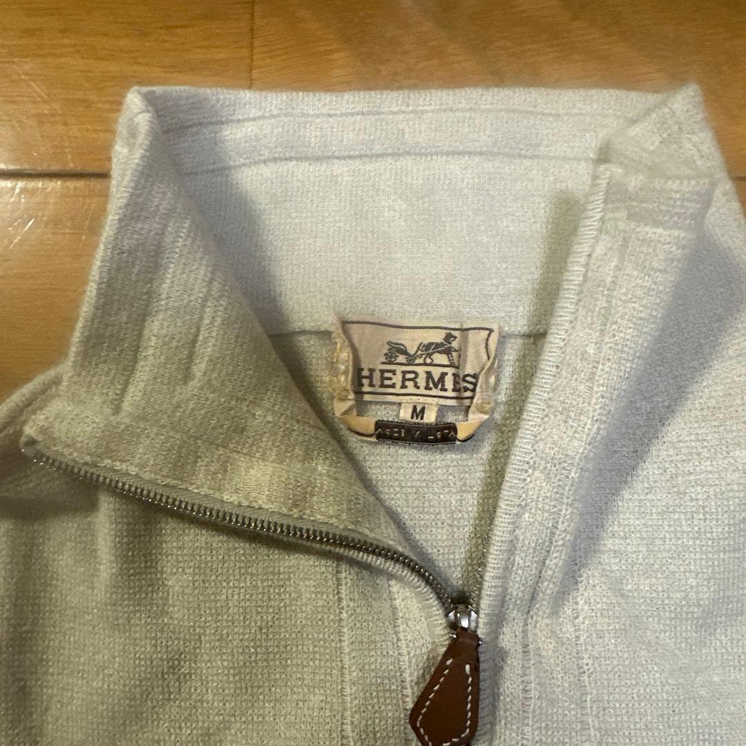 HERMES ハーフジップセーター M ライトグレー
