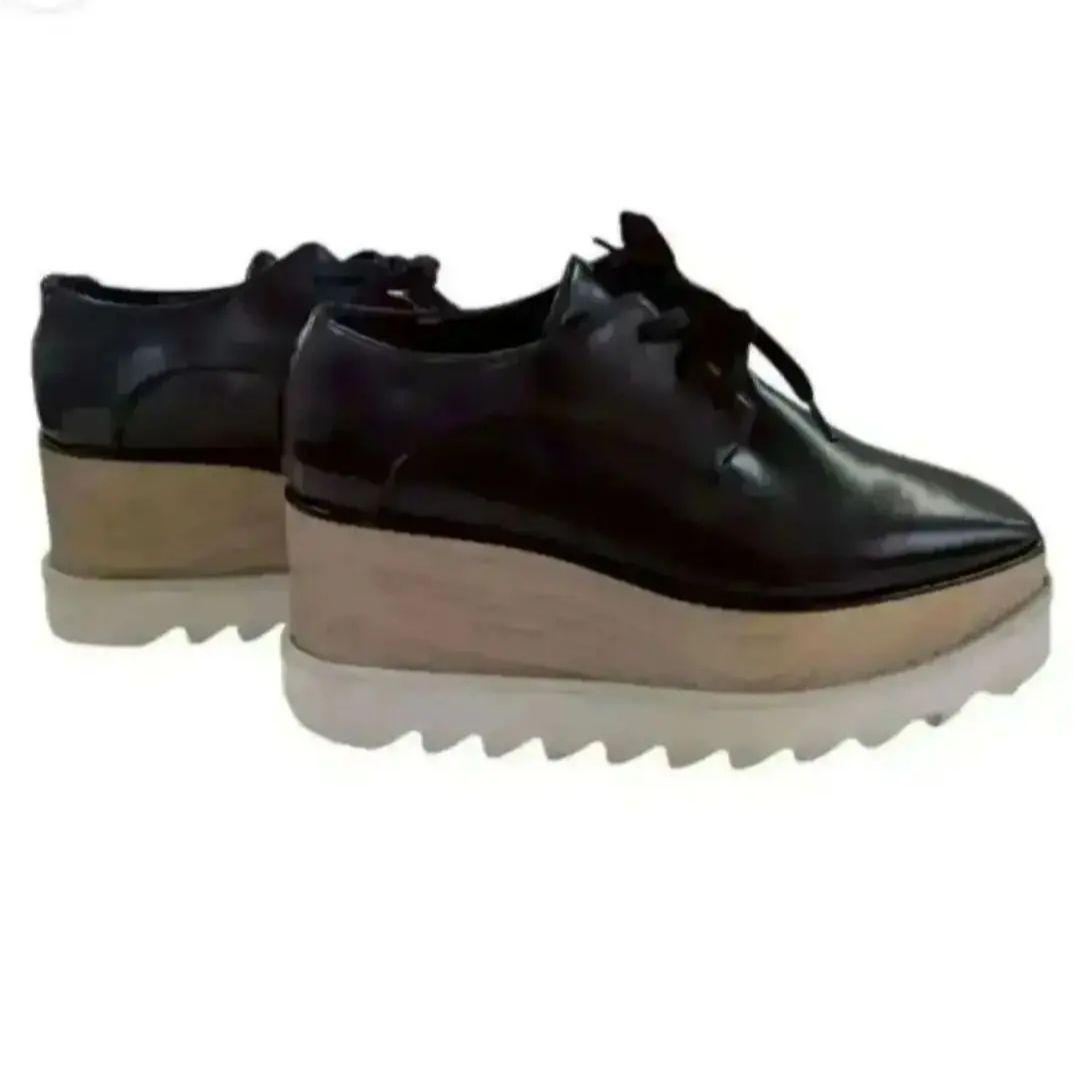 良品ステラマッカートニー エリス ブラックレザー 厚底レースアップ