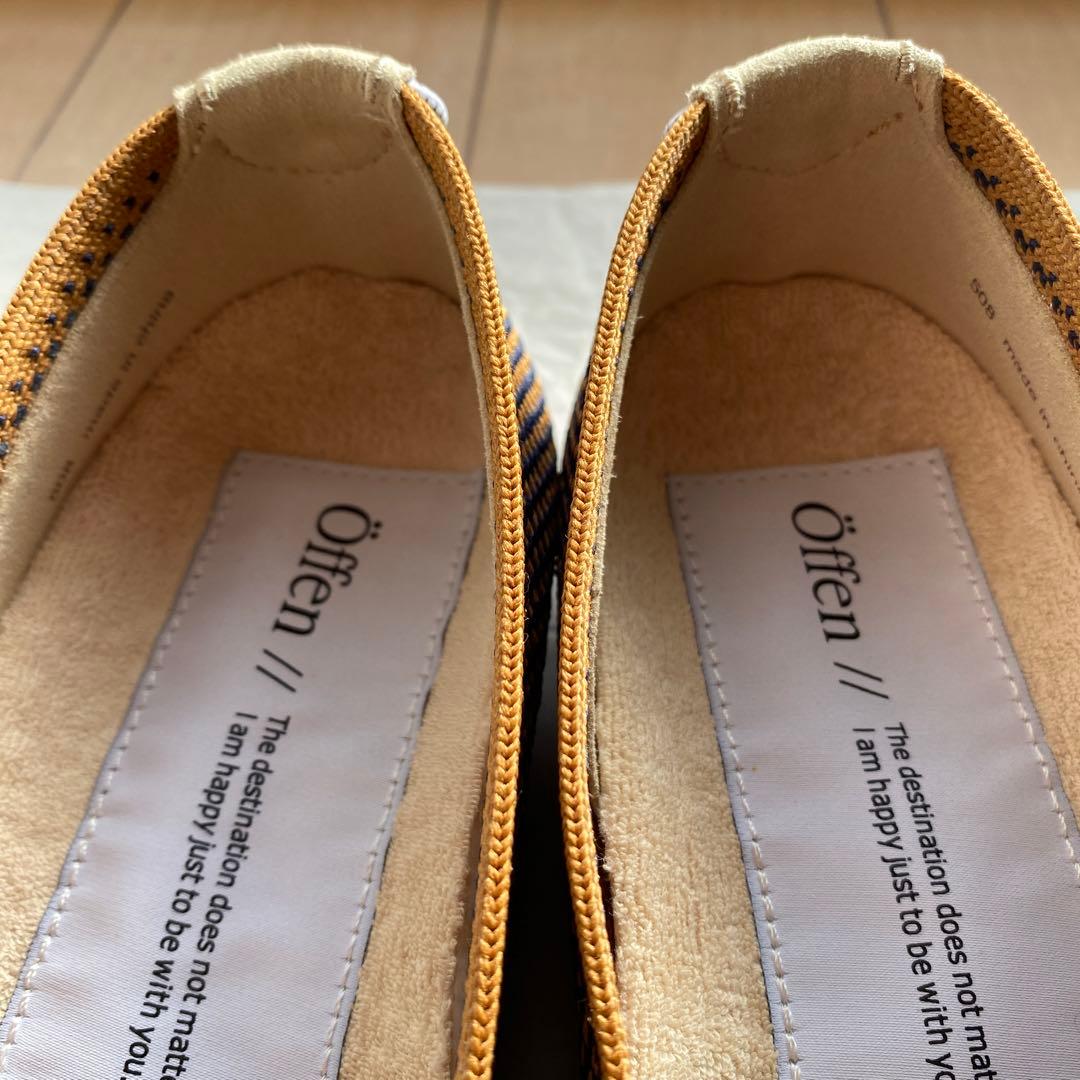 オッフェン　öffen　フラット　フリル　キャメル&ネイビー　23.5cm