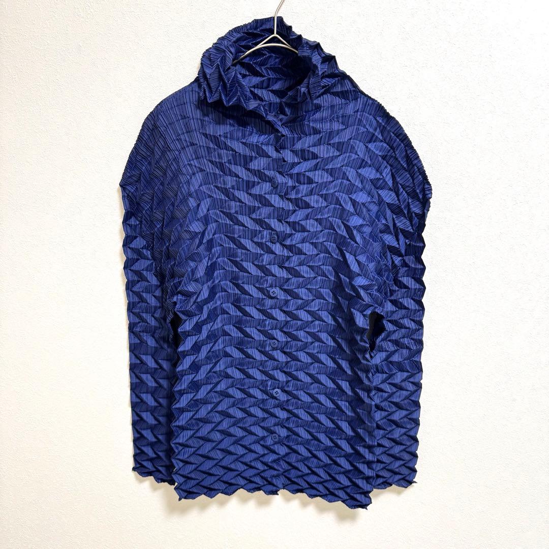 極美品✨ISSEY MIYAKE プリーツ 立体 変形 ネイビー 長袖 シャツ トップス