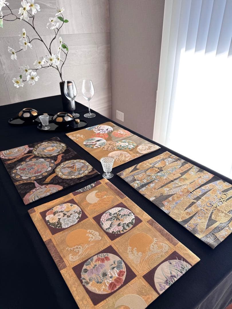 専用◼︎70◼︎一点物 高級袋帯 正絹ランチョンマット4枚セット【帯リメイク】 ◼︎58◼︎一点物 正絹 高級袋帯 ランチョンマット4枚セット【帯