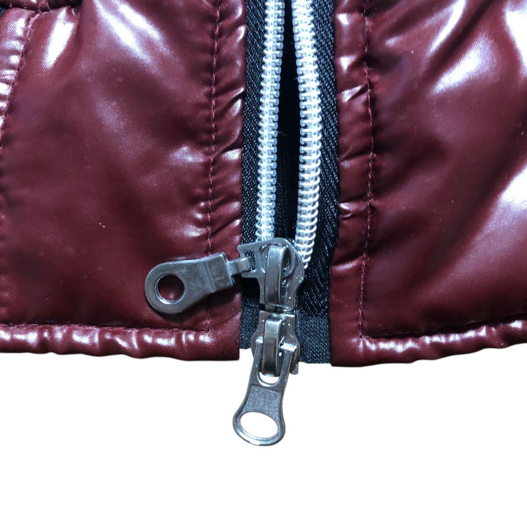 人気 y2k 光沢 バーガンディ ファーキルティングベスト ワイン色 M